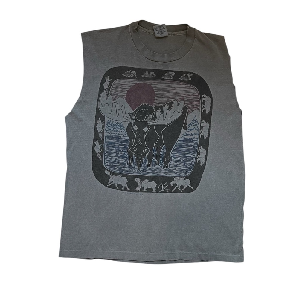 Vintage 90s anvil moose animal graphic cut up unisex tee